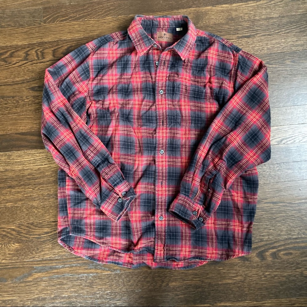 Woolrich XL Red Black Plaid Flannel Button Up Shirt EUC